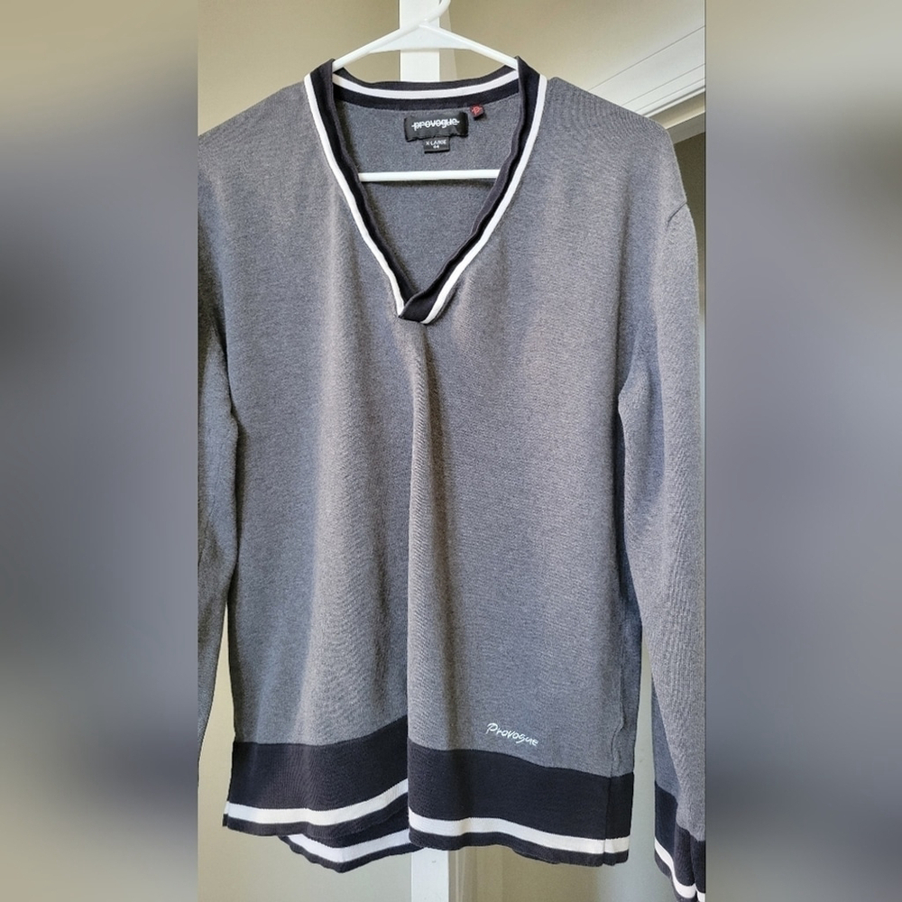 Provogue Men's Grey V-Neck Sweater XL – Contrast Trim